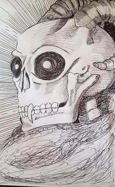 skull with ram horns by paint27 ddv4bj0-fullview